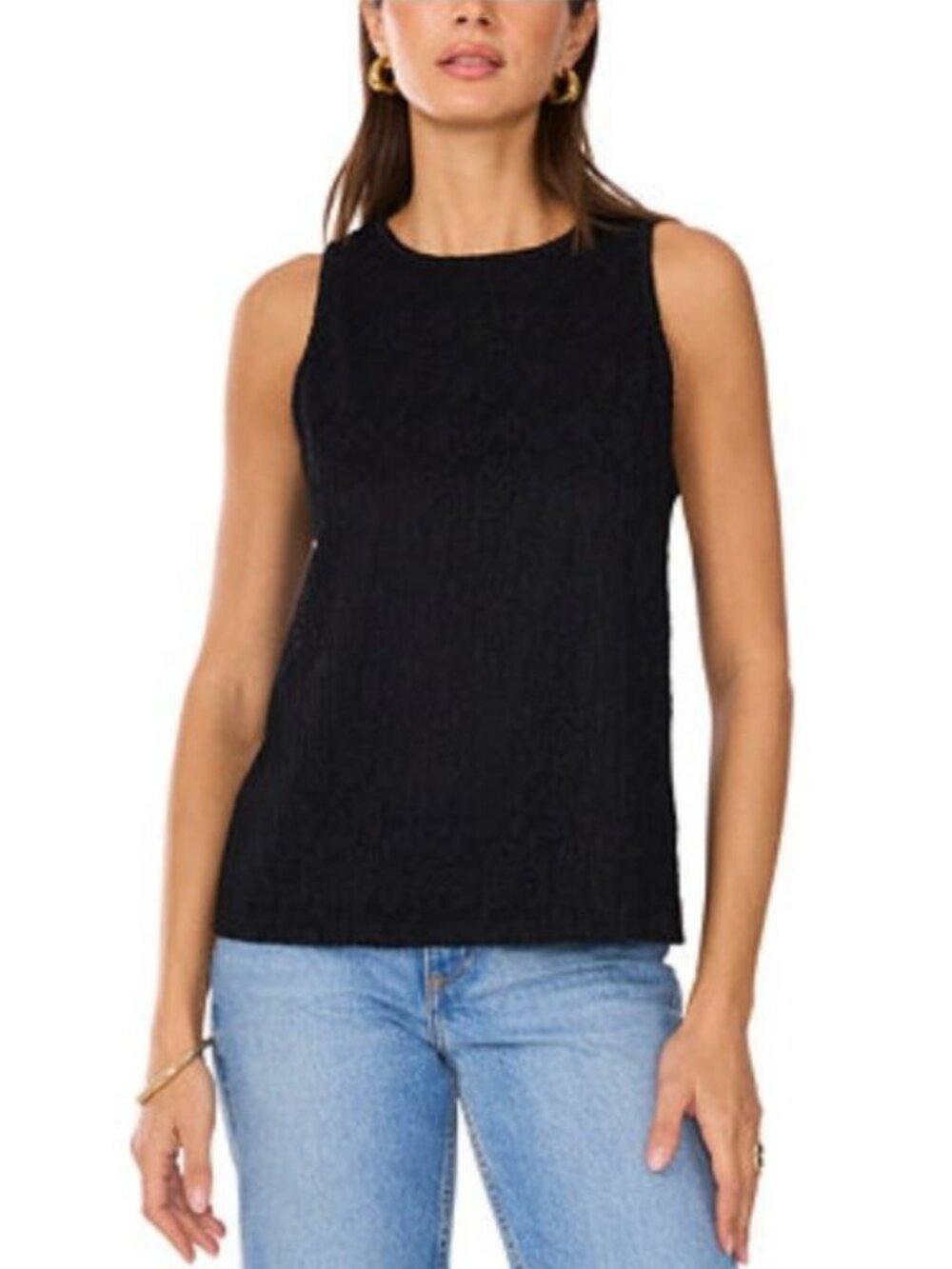 $79 Vince Camuto Women's Textured Keyhole Back Sleeveless Top Black Size M